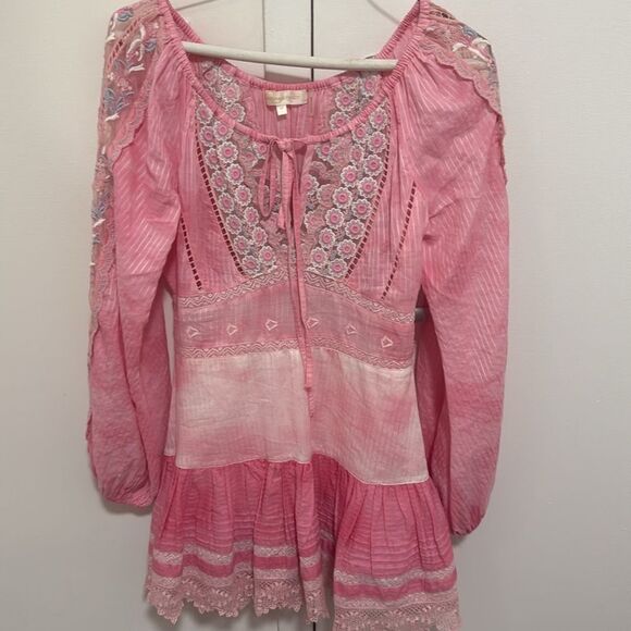 LoveShackFancy Cherie Woman’s Dress in Pink Zinnia Hand Dyed Cotton. Size 00. - Picture 5 of 9